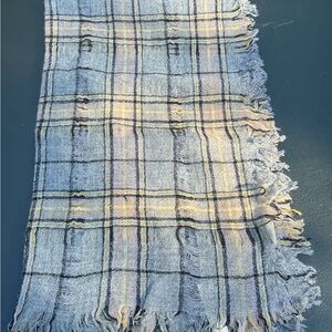 Plaid Fringed Scarf in Gray and Yellow